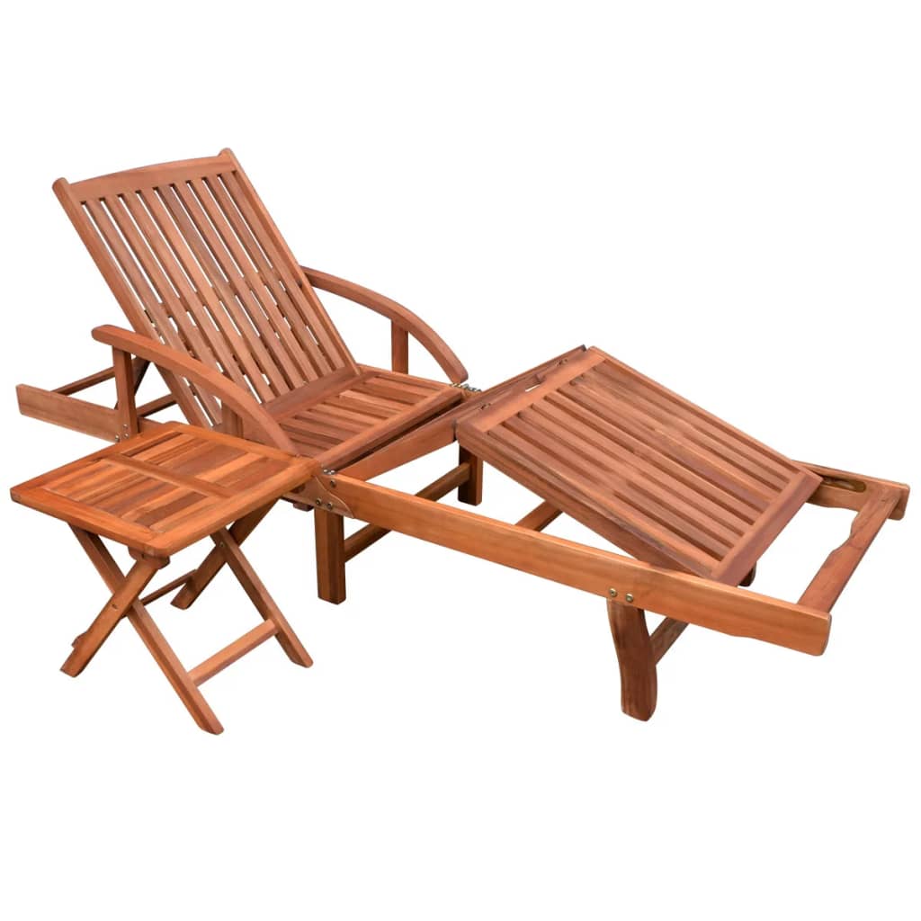 Tumbona Con Cojín Y Mesa Madera Maciza De Acacia