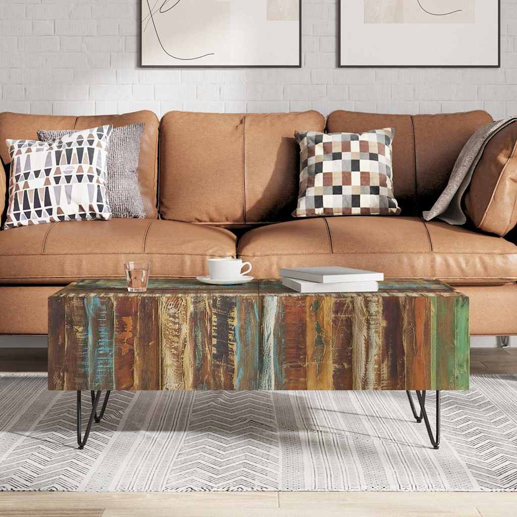 Mesa De Centro Madera Maciza Reciclada 100X50X38 Cm