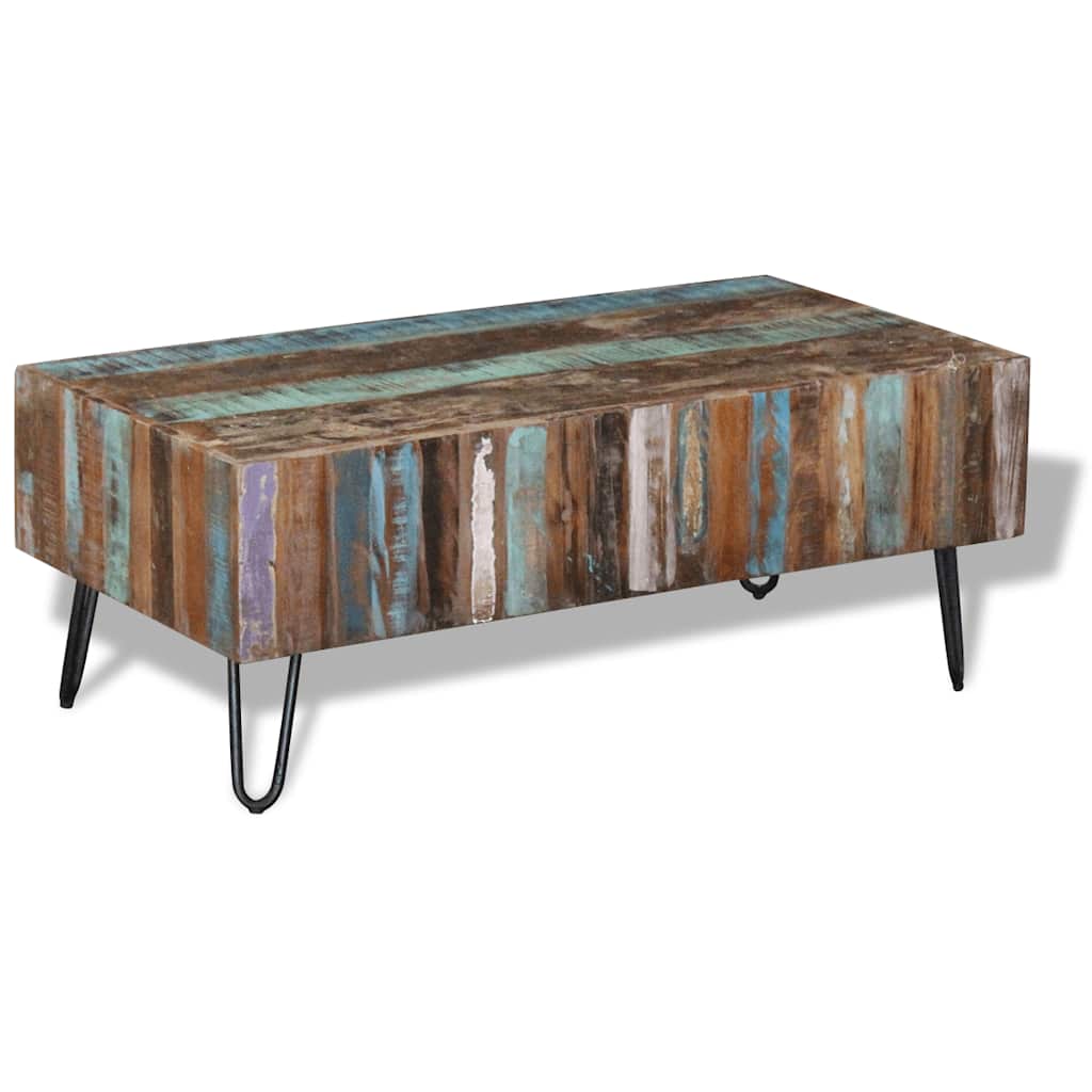 Mesa De Centro Madera Maciza Reciclada 100X50X38 Cm