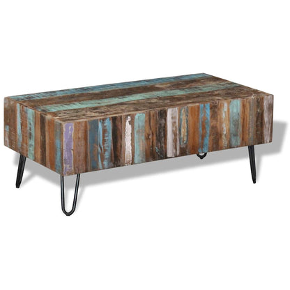 Mesa De Centro Madera Maciza Reciclada 100X50X38 Cm