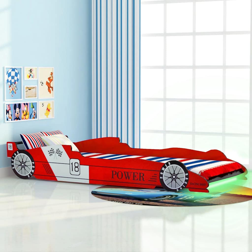 Cama Infantil Con Forma De Coche Carreras Y Led 90X200 Cm