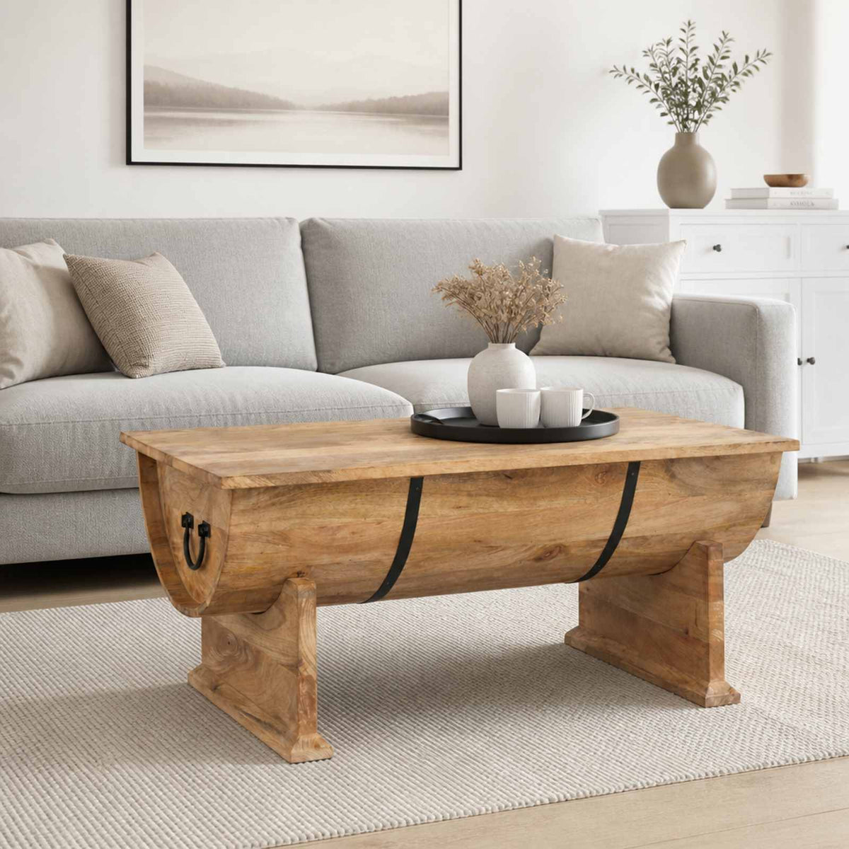 Mesa De Centro De Madera Maciza De Mango 88X50X40 Cm