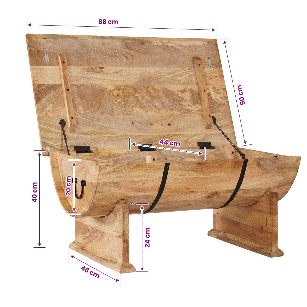Mesa De Centro De Madera Maciza De Mango 88X50X40 Cm