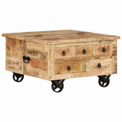 Mesa De Centro De Madera De Mango Rugosa 70X70X40 Cm