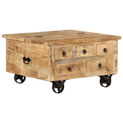 Mesa De Centro De Madera De Mango Rugosa 70X70X40 Cm