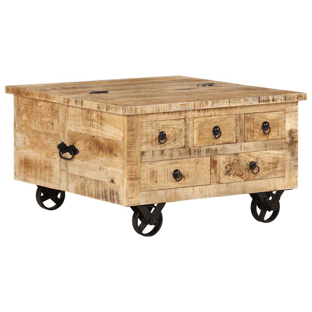 Mesa De Centro De Madera De Mango Rugosa 70X70X40 Cm