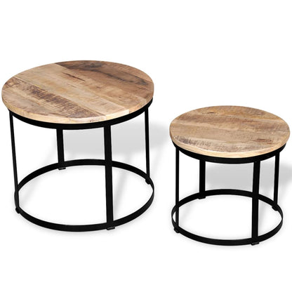 Mesa De Centro Redonda 2 Uds Madera Maciza Reciclada 40Cm/50Cm