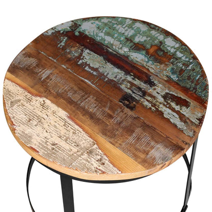 Mesa De Centro Redonda 2 Uds Madera Maciza Reciclada 40Cm/50Cm