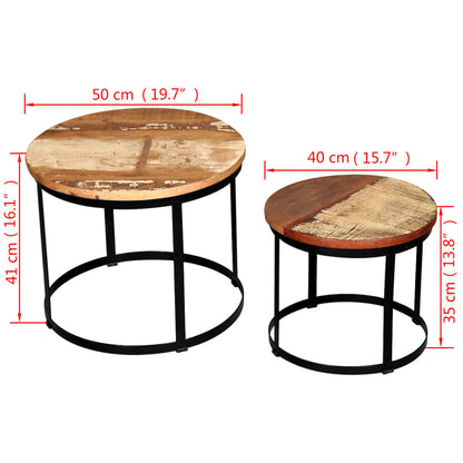 Mesa De Centro Redonda 2 Uds Madera Maciza Reciclada 40Cm/50Cm