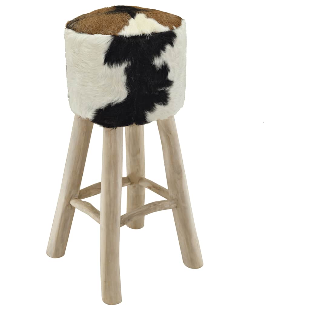 Taburete De Cocina De Piel De Cabra Y Madera De Teca Maciza