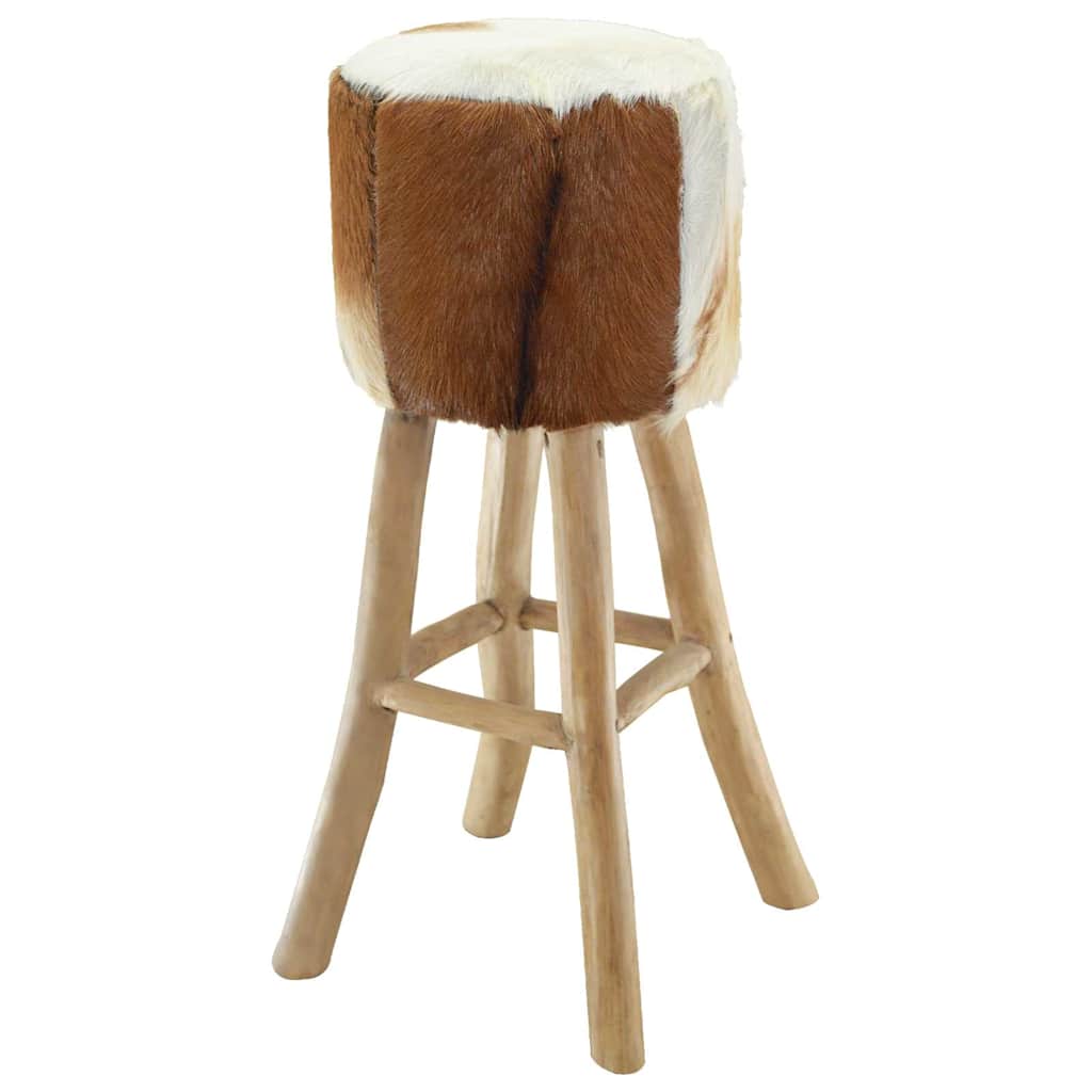 Taburete De Cocina De Piel De Cabra Y Madera De Teca Maciza