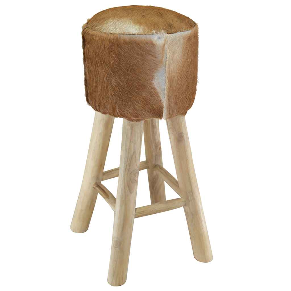 Taburete De Cocina De Piel De Cabra Y Madera De Teca Maciza