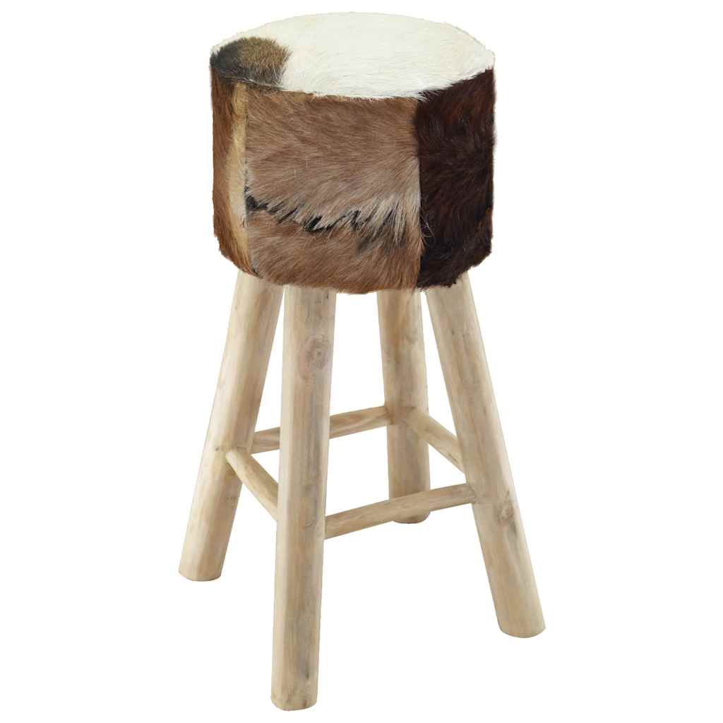 Taburete De Cocina De Piel De Cabra Y Madera De Teca Maciza