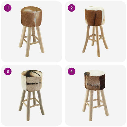 Taburete De Cocina De Piel De Cabra Y Madera De Teca Maciza