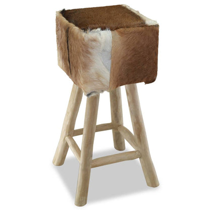 Taburete De Cocina De Piel De Cabra Y Madera De Teca Maciza