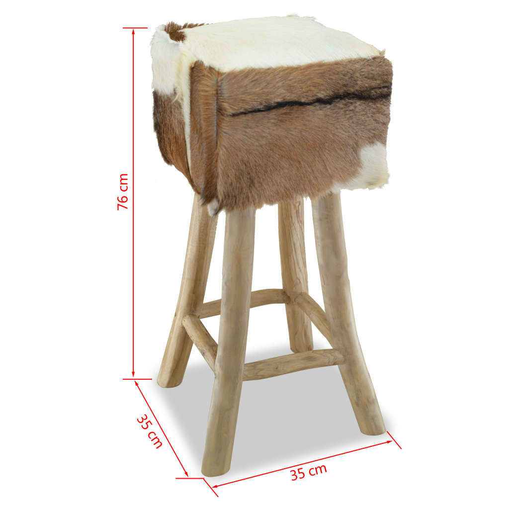 Taburete De Cocina De Piel De Cabra Y Madera De Teca Maciza