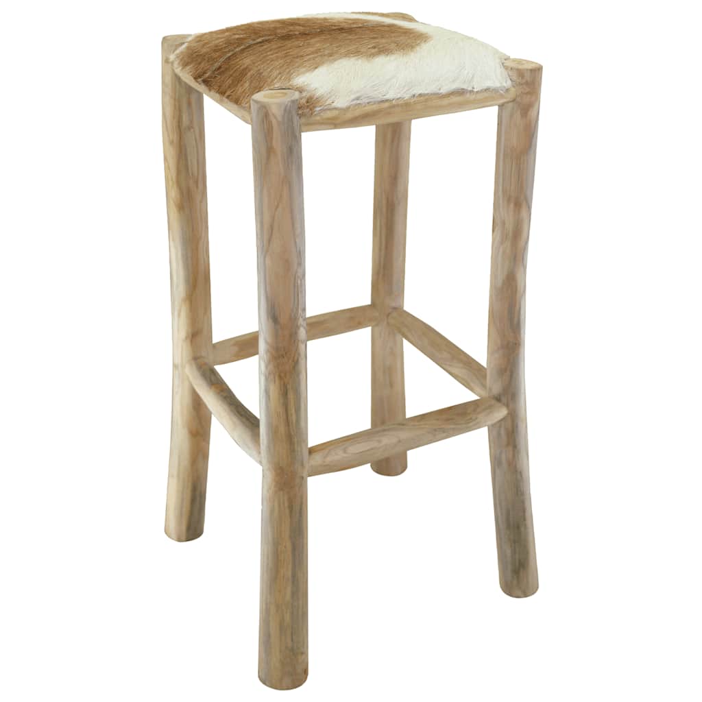Taburete De Cocina De Piel De Cabra Y Madera De Teca Maciza