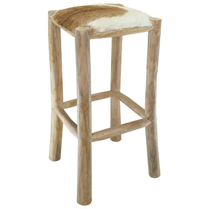 Taburete De Cocina De Piel De Cabra Y Madera De Teca Maciza