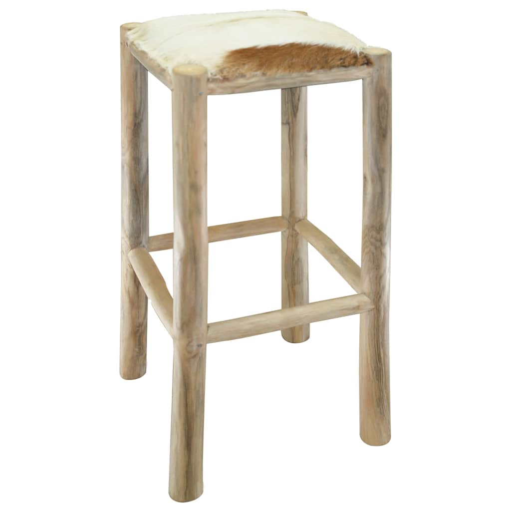 Taburete De Cocina De Piel De Cabra Y Madera De Teca Maciza