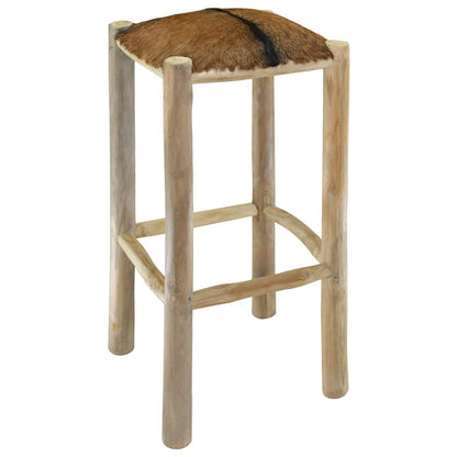 Taburete De Cocina De Piel De Cabra Y Madera De Teca Maciza