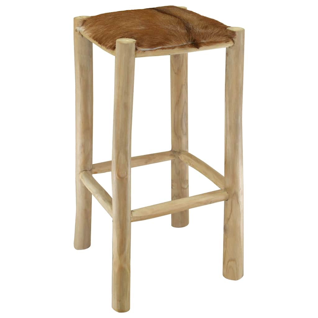 Taburete De Cocina De Piel De Cabra Y Madera De Teca Maciza
