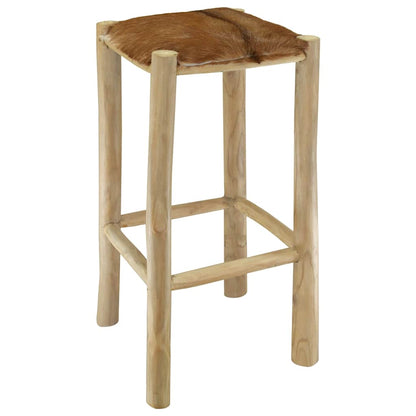 Taburete De Cocina De Piel De Cabra Y Madera De Teca Maciza