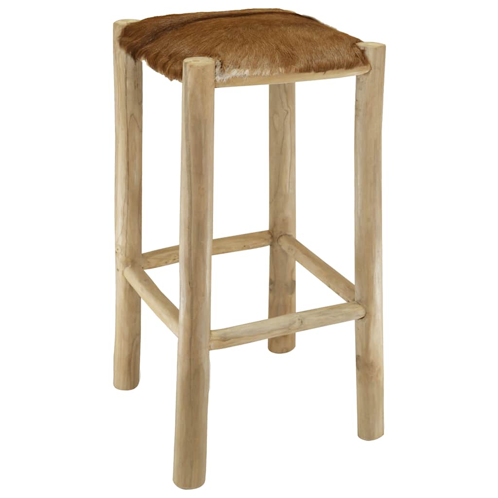 Taburete De Cocina De Piel De Cabra Y Madera De Teca Maciza