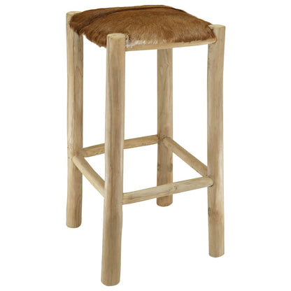 Taburete De Cocina De Piel De Cabra Y Madera De Teca Maciza