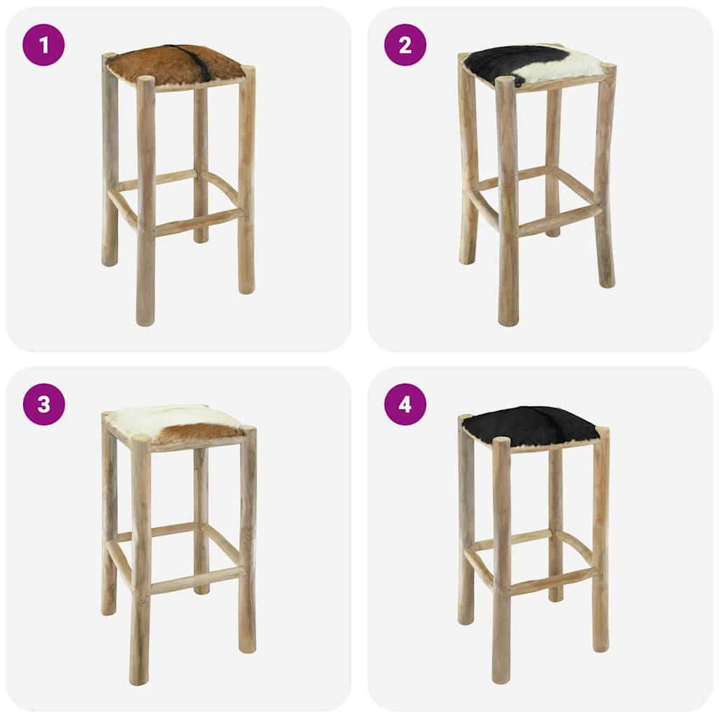 Taburete De Cocina De Piel De Cabra Y Madera De Teca Maciza