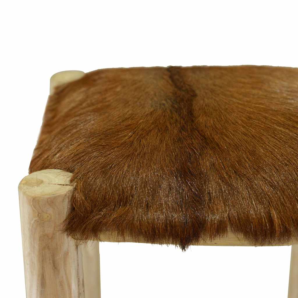 Taburete De Cocina De Piel De Cabra Y Madera De Teca Maciza