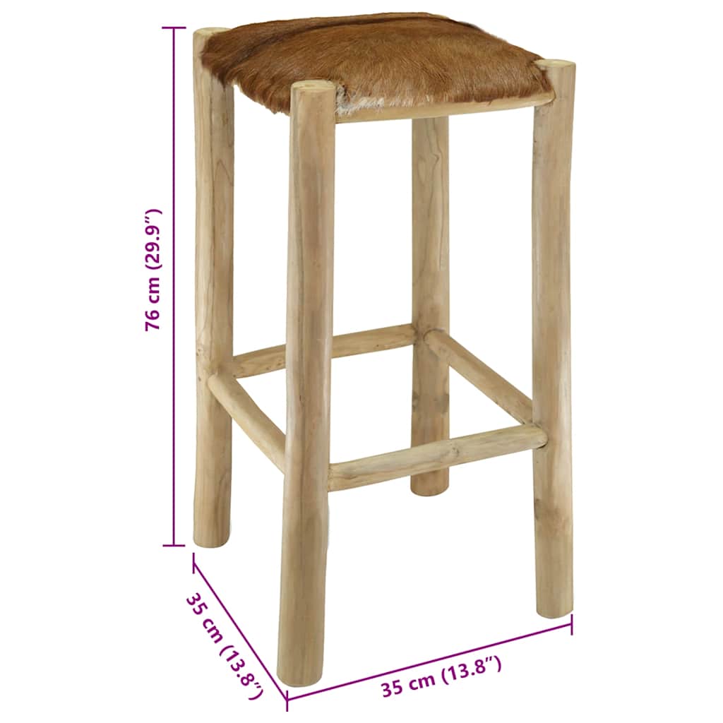 Taburete De Cocina De Piel De Cabra Y Madera De Teca Maciza