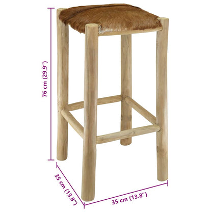 Taburete De Cocina De Piel De Cabra Y Madera De Teca Maciza