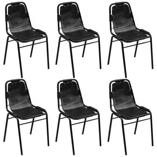 Sillas De Comedor 6 Unidades Cuero Auténtico Negro