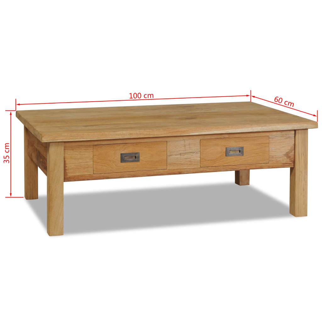 Mesa De Centro Madera De Teca Maciza 100X60X35 Cm