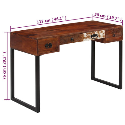 Escritorio Madera Maciza Acacia Cuero Auténtico 117X50X76 Cm