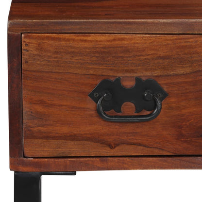 Escritorio Madera Maciza Acacia Cuero Auténtico 117X50X76 Cm