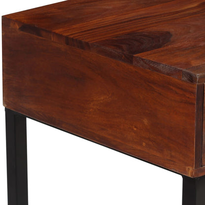 Escritorio Madera Maciza Acacia Cuero Auténtico 117X50X76 Cm