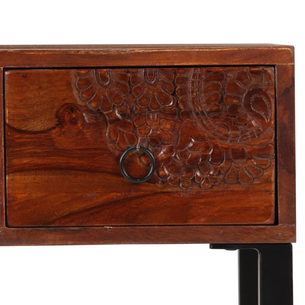 Escritorio Madera Maciza Acacia Cuero Auténtico 117X50X76 Cm