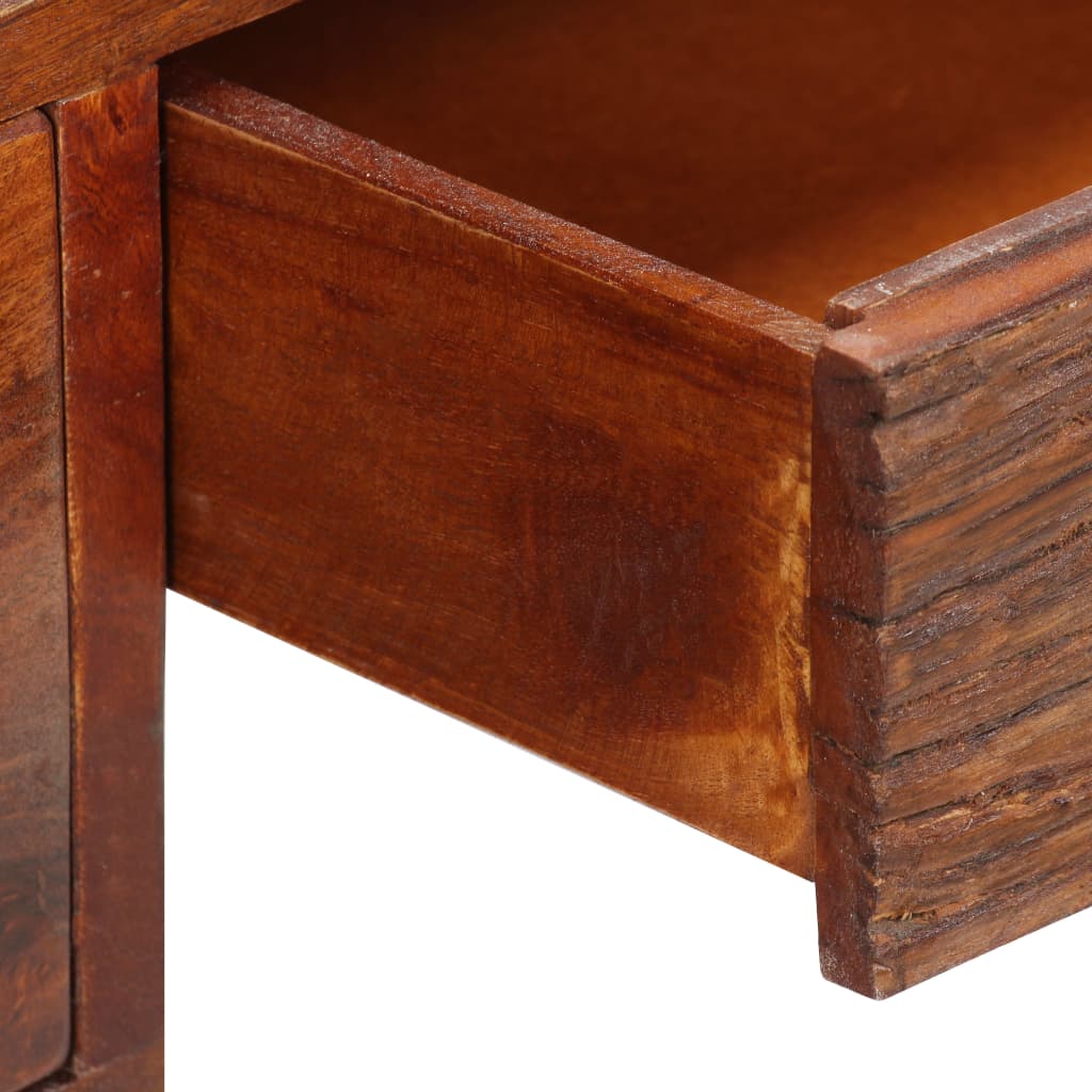 Escritorio Madera Maciza Acacia Cuero Auténtico 117X50X76 Cm