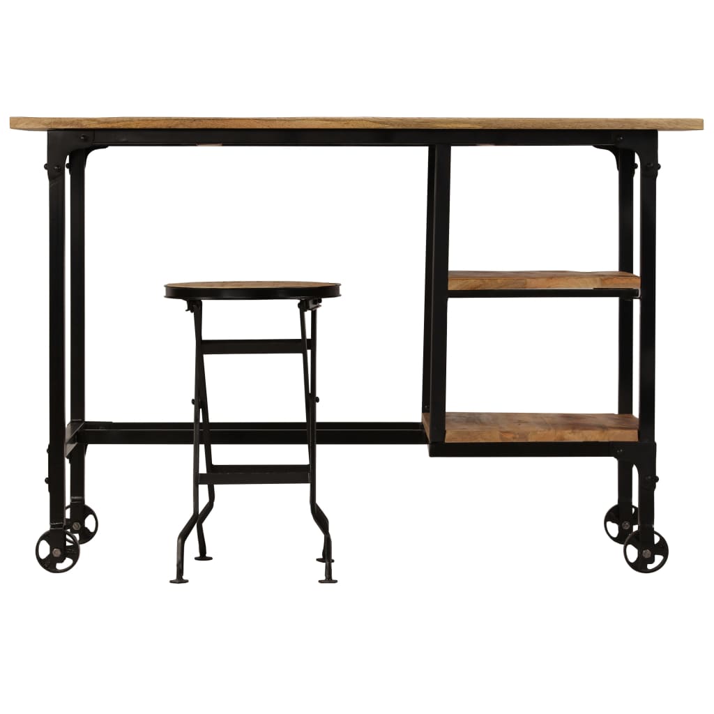 Escritorio Y Taburete Plegable Madera Maciza Mango 115X50X76 Cm