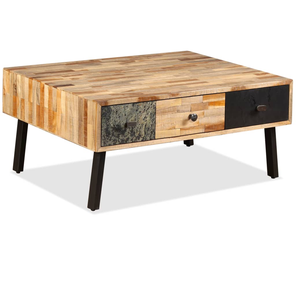 Mesa De Centro De Teca Maciza Reciclada 90X65X40 Cm