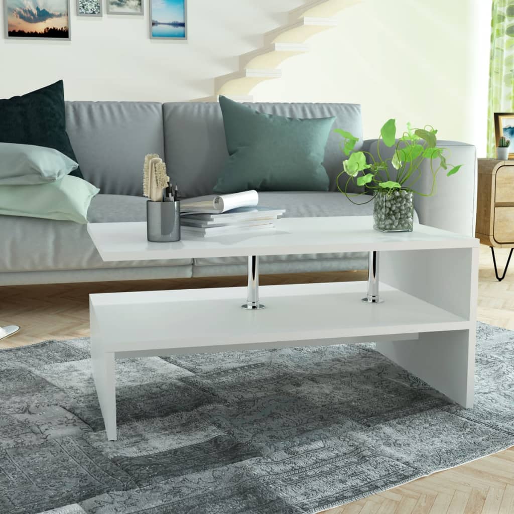 Mesa De Centro De Madera De Ingeniería Blanca 90X59X42 Cm