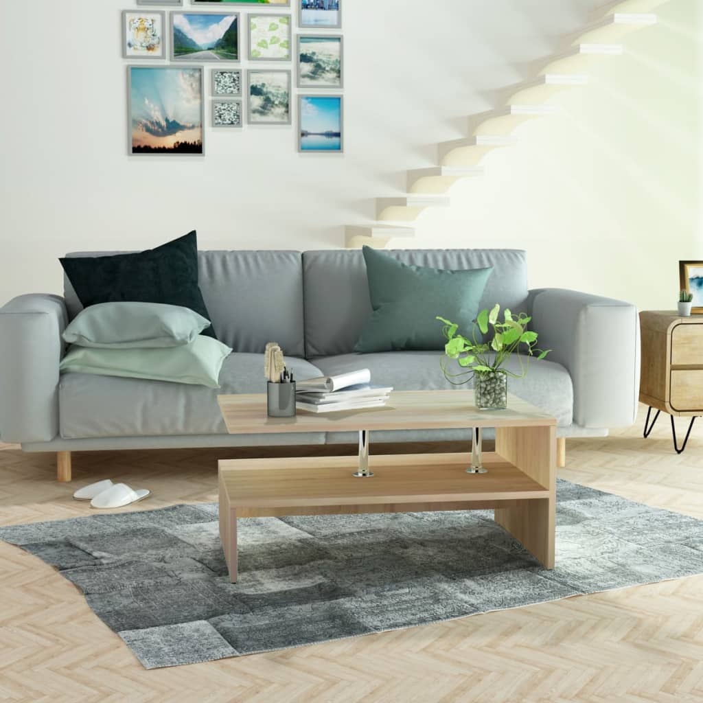 Mesa De Centro De Madera De Ingeniería Blanca 90X59X42 Cm
