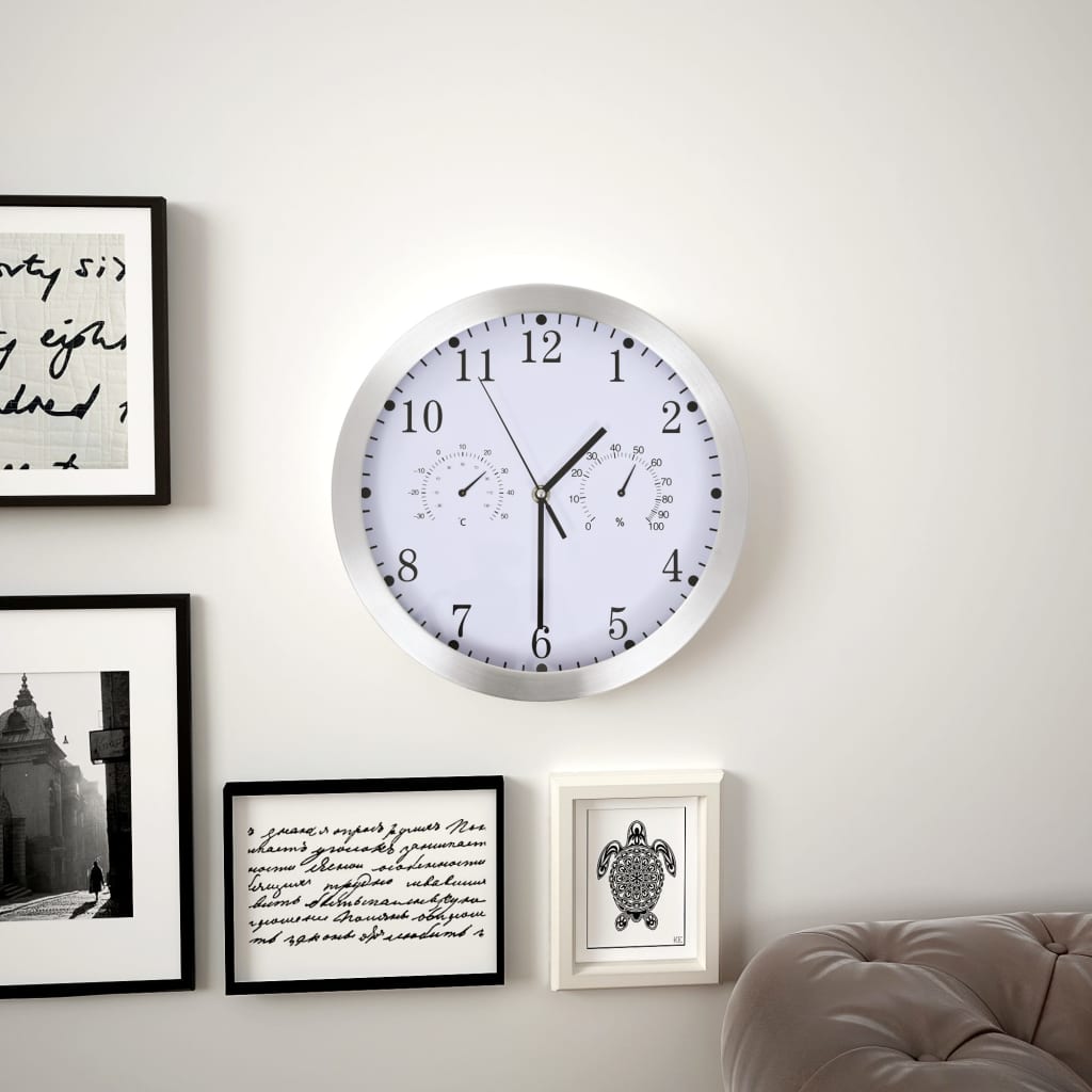 Reloj De Pared De Cuarzo Higrómetro Y Termómetro 30 Cm
