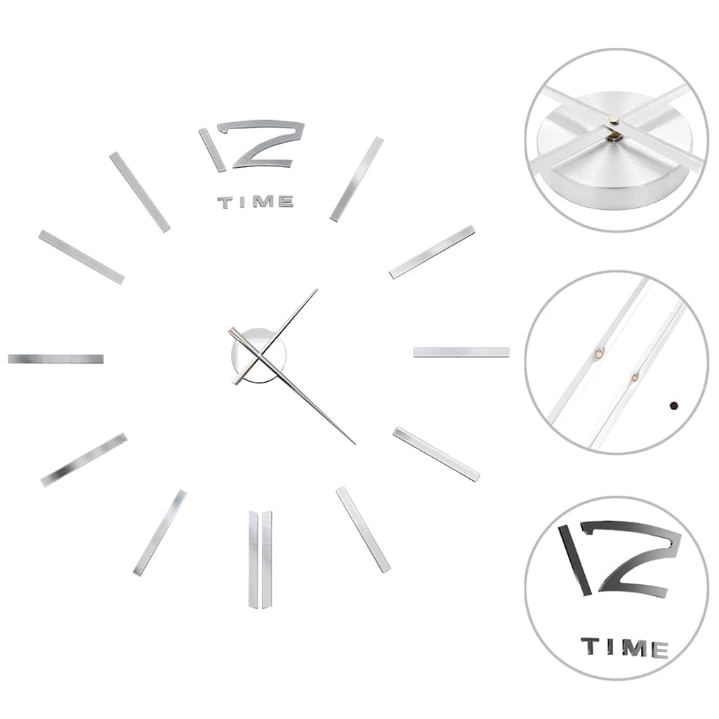 Reloj De Pared 3D Con Diseño Moderno 100 Cm Xxl Plateado