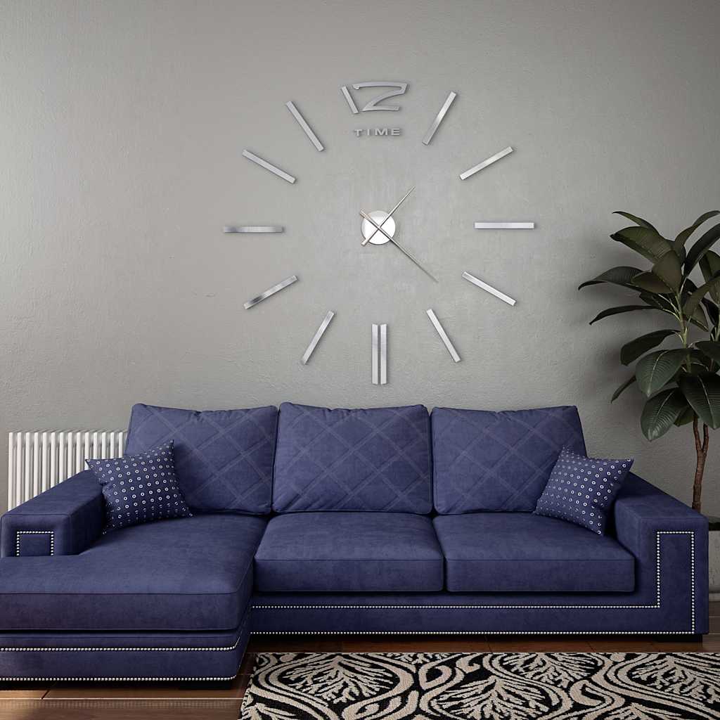Reloj De Pared 3D Con Diseño Moderno 100 Cm Xxl Plateado