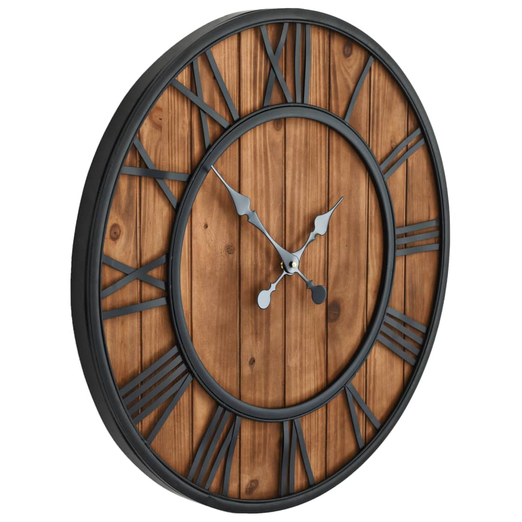 Reloj De Pared Vintage Movimiento Cuarzo Madera Metal 60 Cm Xxl