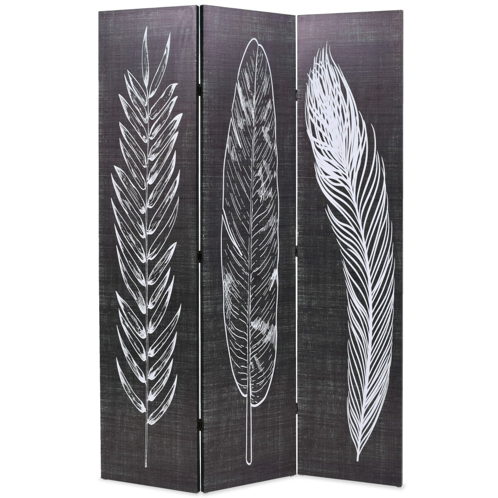 Biombo Divisor Plegable Plumas Blanco Y Negro