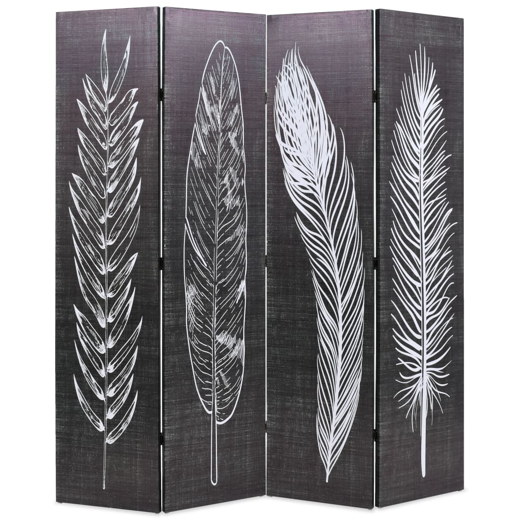 Biombo Divisor Plegable Plumas Blanco Y Negro