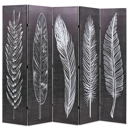 Biombo Divisor Plegable Plumas Blanco Y Negro